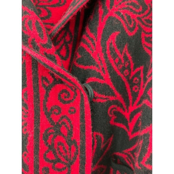 Neve Womens Hooded Knit Sweater Jacket With Belt - Size Small Red & Black Floral - Picture 5 of 11